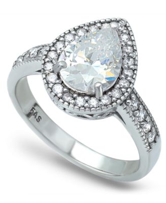 Macy's - Cubic Zirconia Pear Halo Ring in Fine Silver Plate