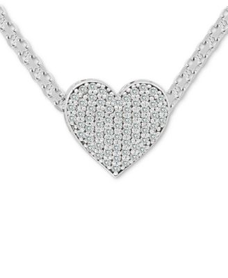 Macy's - Cubic Zirconia Pav&eacute; Heart 18" Pendant Necklace in Sterling Silver