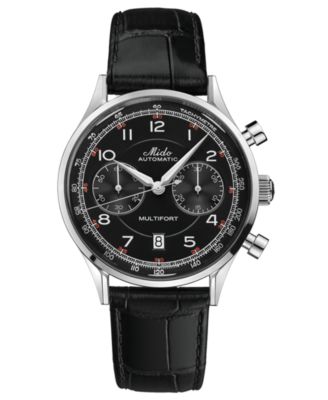 Mido - Men's Swiss Automatic Chronograph Multifort Patrimony Black Leather Strap Watch 42mm