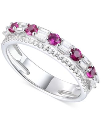 Macy's - Lab-Grown Emerald (1/4 ct. t.w.) & Lab-Grown White Sapphire (1/6 ct. t.w.) Stacking Band in Sterling Silver (Also in Lab-Grown Ruby & Lab-Grown Sapphire)