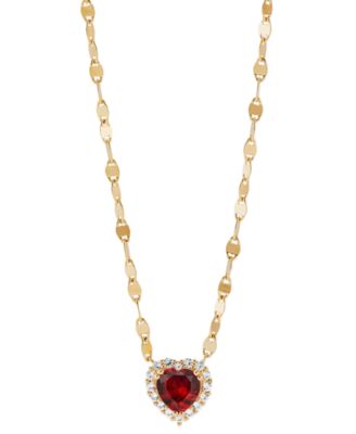 Macy's - Lab-Grown Pink Sapphire (1-1/2 ct. t.w.) & Lab-Grown White Sapphire (1/4 ct. t.w.) Heart Pendant Necklace in 14k Gold-Plated Sterling Silver, 16" + 2" extender (Also in Lab-Created Ruby)