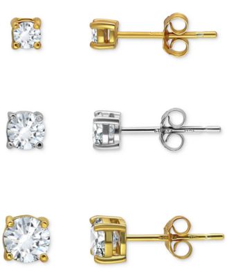 Giani Bernini - 3-Pc Set Cubic Zirconia Stud Earrings in Sterling Silver & 18k Gold-Plate