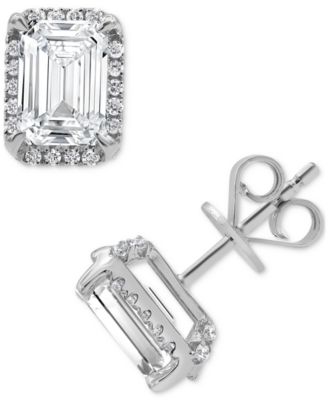 Badgley Mischka - Lab Grown Certified Diamond Emerald-Cut Halo Stud Earrings (3-1/3 ct. t.w.) in 14k Gold