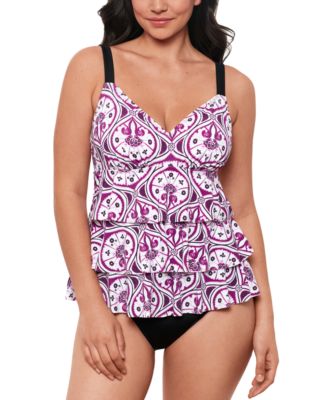 Swim Solutions - Women's Printed Tiered Fauxkini One-Piece Swimsuit