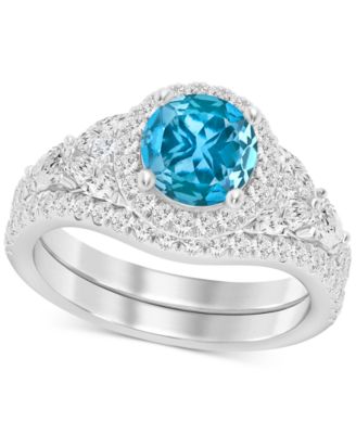 Macy's - Swiss Blue Topaz (1 ct. t.w.) & Diamond (1 ct. t.w.) Bridal Set in 14k White Gold