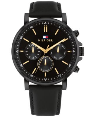 Tommy Hilfiger - Men's Black Leather Strap Watch 44mm