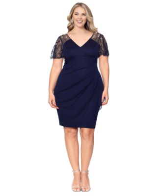 XSCAPE - Plus Size Beaded Flutter-Sleeve Dress