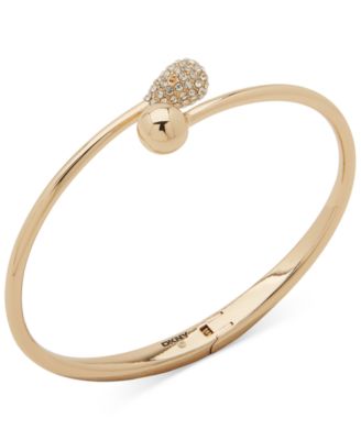 DKNY - Gold-Tone Crystal Bypass Hinged Cuff Bracelet