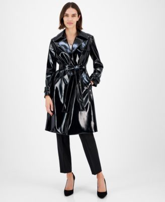 Anne Klein - Women's Patent Faux-Leather Trench Coat