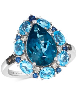 Le Vian - Multi-Gemstone (4-1/2 ct. t.w.) & Diamond (1/6 ct. t.w.) Pear-Shape Ring in 14k White Gold