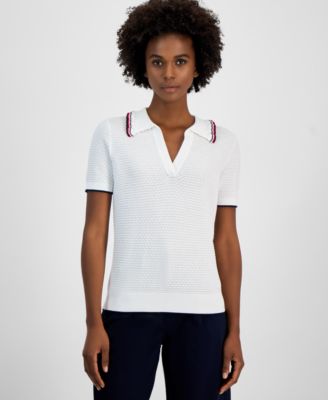 Tommy Hilfiger - Women's Cotton Global-Tipped Short-Sleeve Polo Sweater