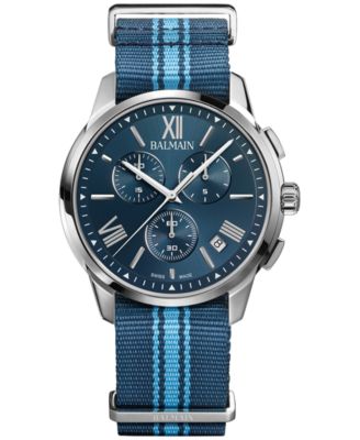 Balmain - Men's Swiss Chronograph Madrigal Dark Blue Striped NATO Strap Watch 42mm