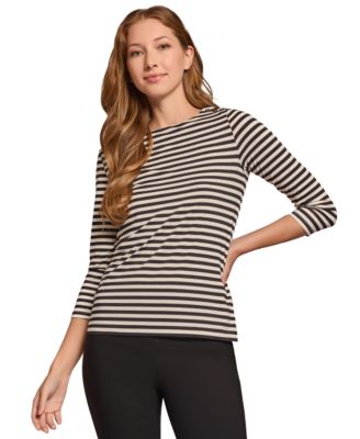 Jones New York - Petite Striped Button-Shoulder Top