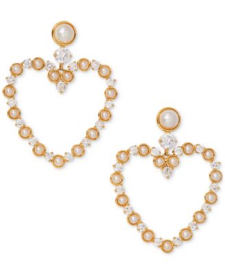AJOA - Gold-Tone Imitation Pearl & Cubic Zirconia Open Heart Drop Earrings