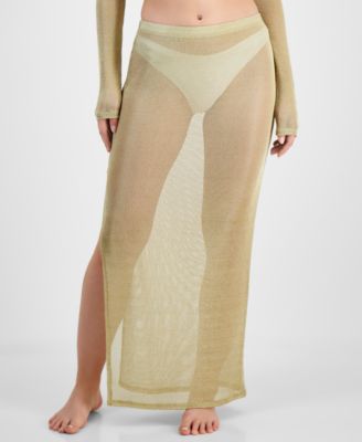 Miken - Juniors' Metallic Mesh Skirt Cover-Up