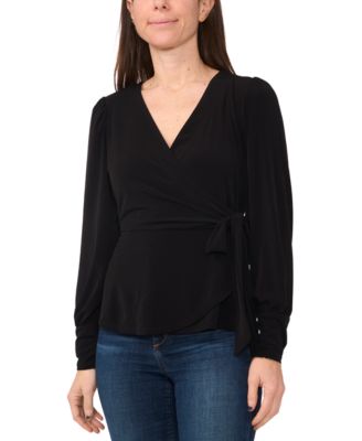 Sam & Jess - Petite Faux-Wrap Long-Sleeve Side-Tie Top