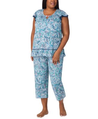 Ellen Tracy - Plus Size Cropped Flutter-Sleeve Pajama Set
