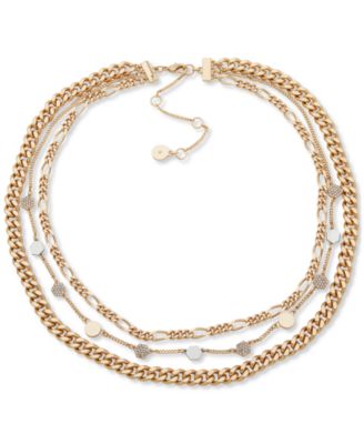 DKNY - Two-Tone Pav&eacute; Hexagon Layered Collar Necklace, 16" + 3" extender