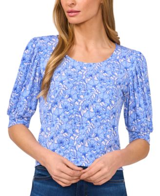 CeCe - Women's Geo-Print Elbow-Sleeve Round-Neck Top