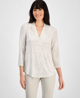 JM Collection - Petite Splash Cheetah V-Neck Top