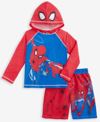 Spider-Man - Little Boys Hooded Rash Guard & Swim Trunks Two-Piece Swimsuit
