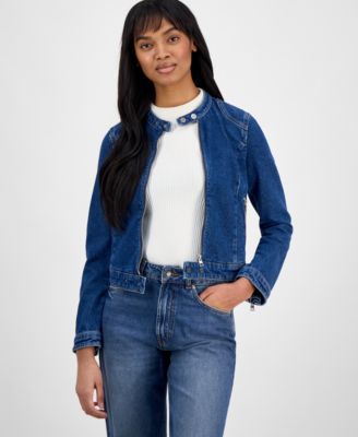 HUGO - Women's Cropped Mandarin-Collar Denim Jacket