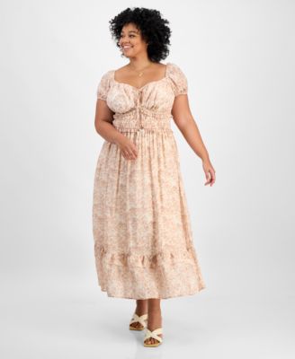 And Now This - Trendy Plus Size Puff-Sleeve Floral Maxi Dress