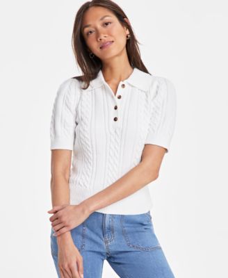 On 34th - Women's Cable-Knit Polo-Neck Short-Sleeve Sweater