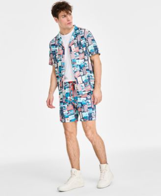 Original Penguin - Men's Slim-Fit Stretch Tropical-Print 7" Swim Trunks