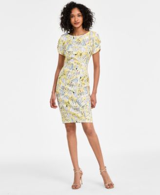 KARL LAGERFELD PARIS - Women's Printed Ruched-Sleeve Dress