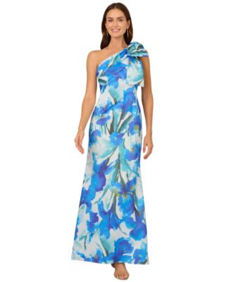 Adrianna Papell - Women's Floral-Print Bow One-Shoulder Gown