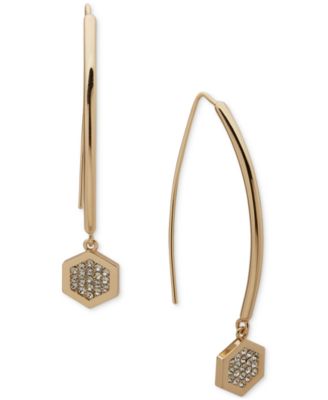 DKNY - Gold-Tone Crystal Pav&eacute; Hexagon Threader Earrings