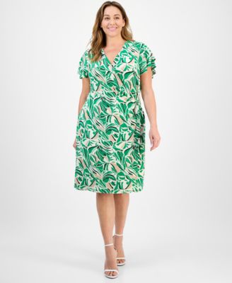 Anne Klein - Plus Size Flutter-Sleeve Classic Faux-Wrap Dress