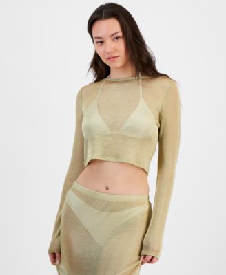 Miken - Juniors' Metallic Mesh Cover-Up Top