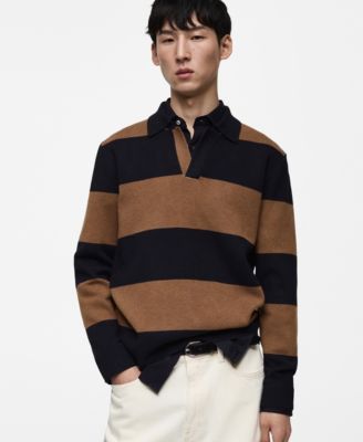 MANGO - Men's Striped Design Polo Sweater