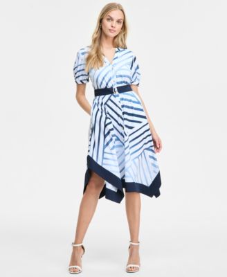 KARL LAGERFELD PARIS - Women's Printed Handkerchief-Hem Shirtdress