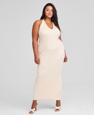 And Now This - Trendy Plus Size V-Neck Sleeveless Sweater Dress