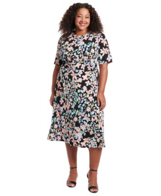London Times - Plus Size Jewel-Neck Short-Sleeve Dress