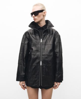 MANGO - Women's Patchwork Leather Coat