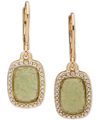 Anne Klein - Gold-Tone Pav&eacute; & Stone Rectangle Drop Earrings