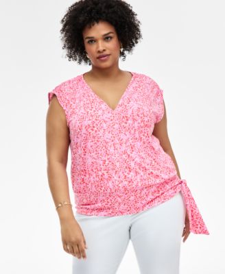 I.N.C. International Concepts - Plus Size Printed Side-Tie Cap-Sleeve Surplice Top