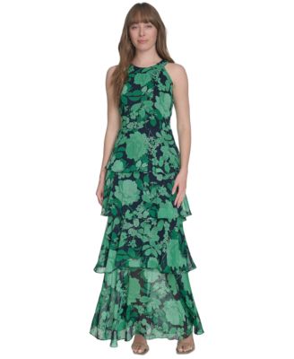 Tommy Hilfiger - Women's Floral Ruffle-Tiered Halter Maxi Dress
