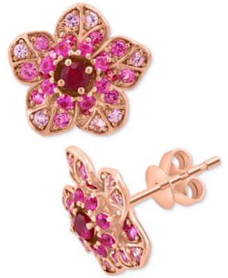 EFFY Collection - Pink Sapphire (7/8 ct. t.w.) & Ruby (1/5 ct. t.w.) Flower Stud Earrings in 14k Rose Gold