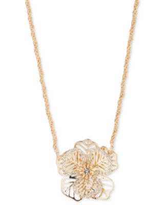 Marchesa - Gold-Tone Crystal Openwork Flower Pendant Necklace, 16" + 3" extender