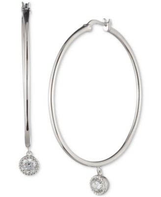 Lauren Ralph Lauren - Sterling Silver Cubic Zirconia Charm Hoop Earrings