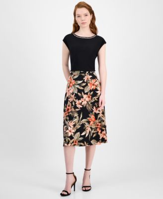 Kasper - Women's Floral-Print Pull-On Midi Skirt