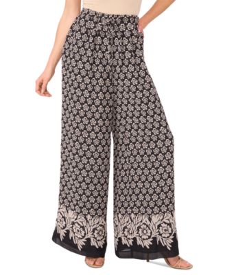 CeCe - Women's Printed Tie-Waist High-Rise Flowy Pants