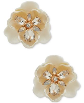 Anne Klein - Gold-Tone Crystal Flower Button Statement Earrings