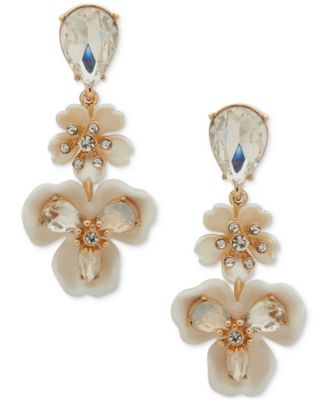 Anne Klein - Gold-Tone Crystal & Stone Multi-Flower Drop Earrings