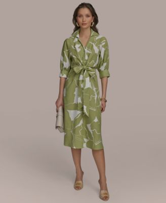 Donna Karan New York - Women's Printed Tie-Front A-Line Linen Dress